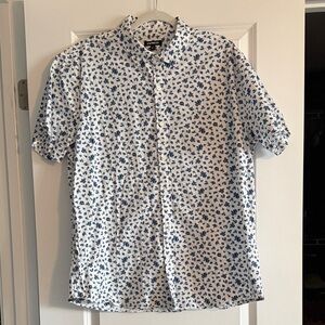 Express Casual White Shirt with Blue Floral Design